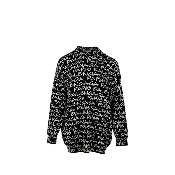 Balenciaga Size M Long Sleeve Sweater Virgin Wool Black/White