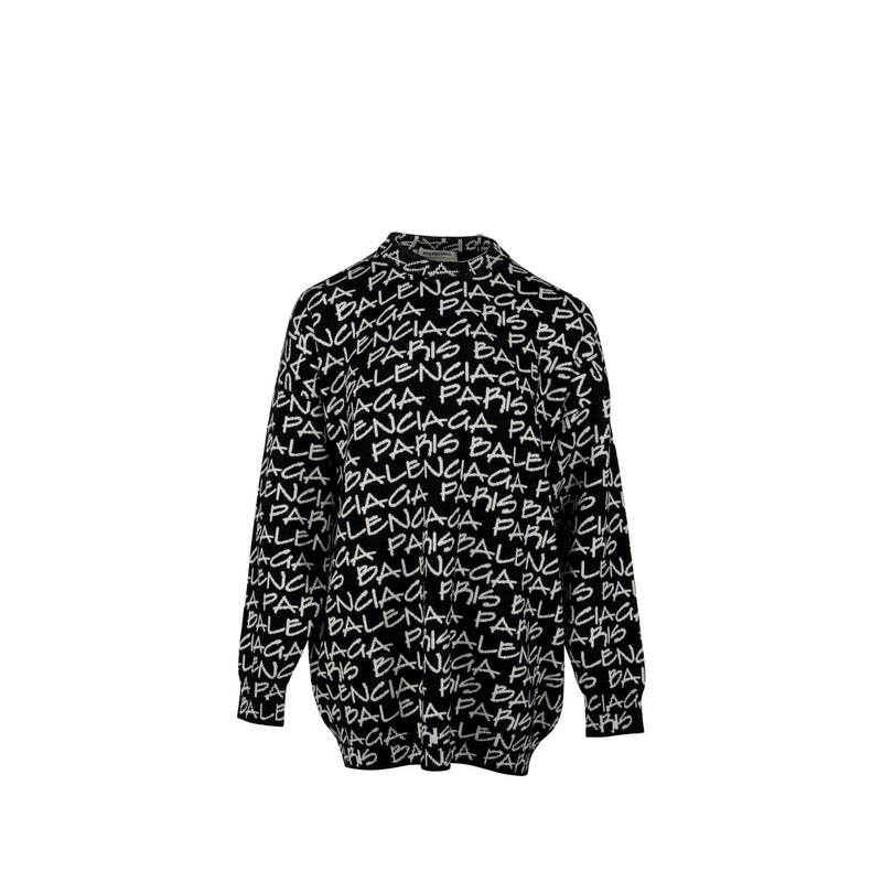 Balenciaga Size M Long Sleeve Sweater Virgin Wool Black/White