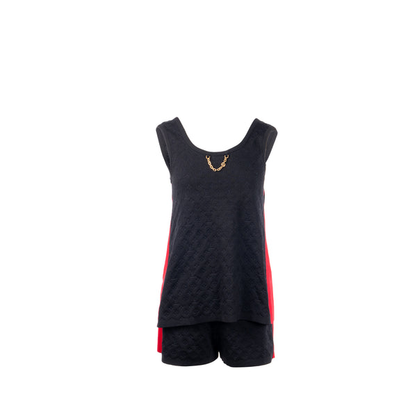 Louis Vuitton size XS Sporty Tank Top and shorts suit Embossed Monogram silk/polyamide black /red