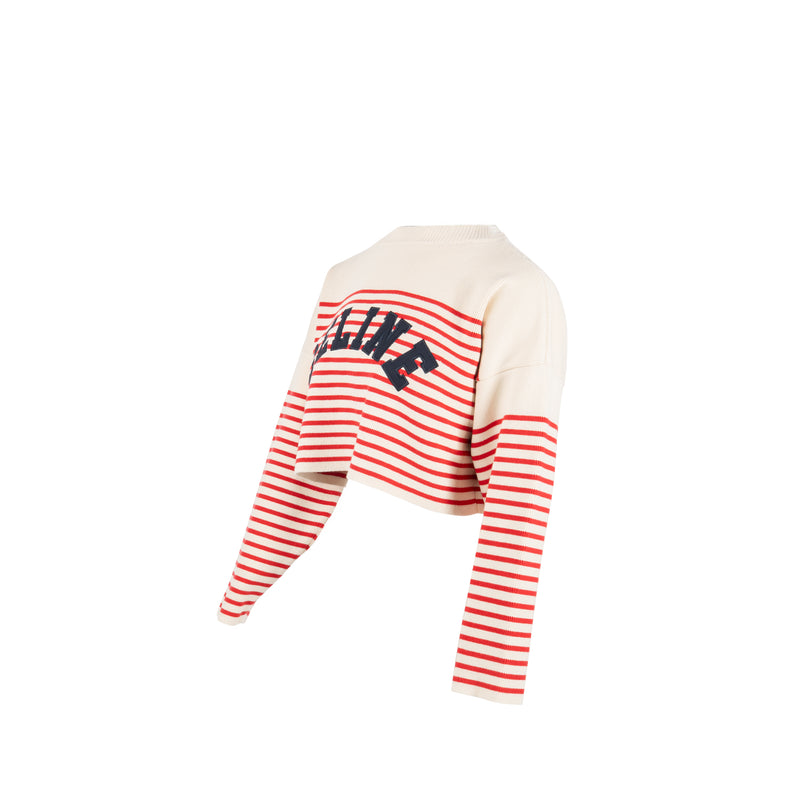 Celine Size XS Striped Logo Sweater Cotton/Polyamide Red/White
