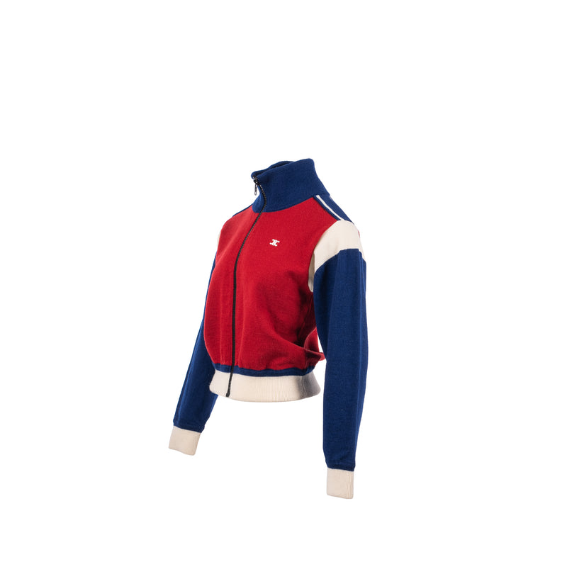 Celine Size S Triomphe Zip Jacket Wool Red/Navy/White