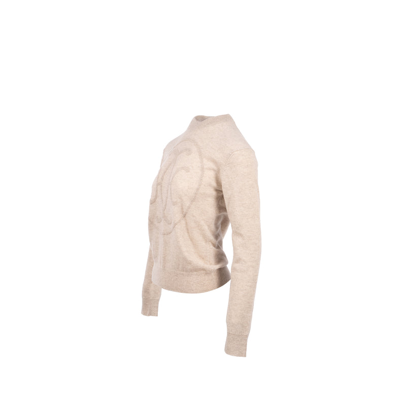 Hermes Size 36 “H Lift” Long Sleeve Sweater Cashmere Beige Glasie