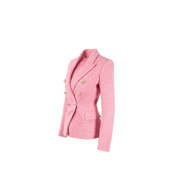 Balmain Size 34 Tweed Jacket Cotton/Polyamide/Virgin Wool Pink