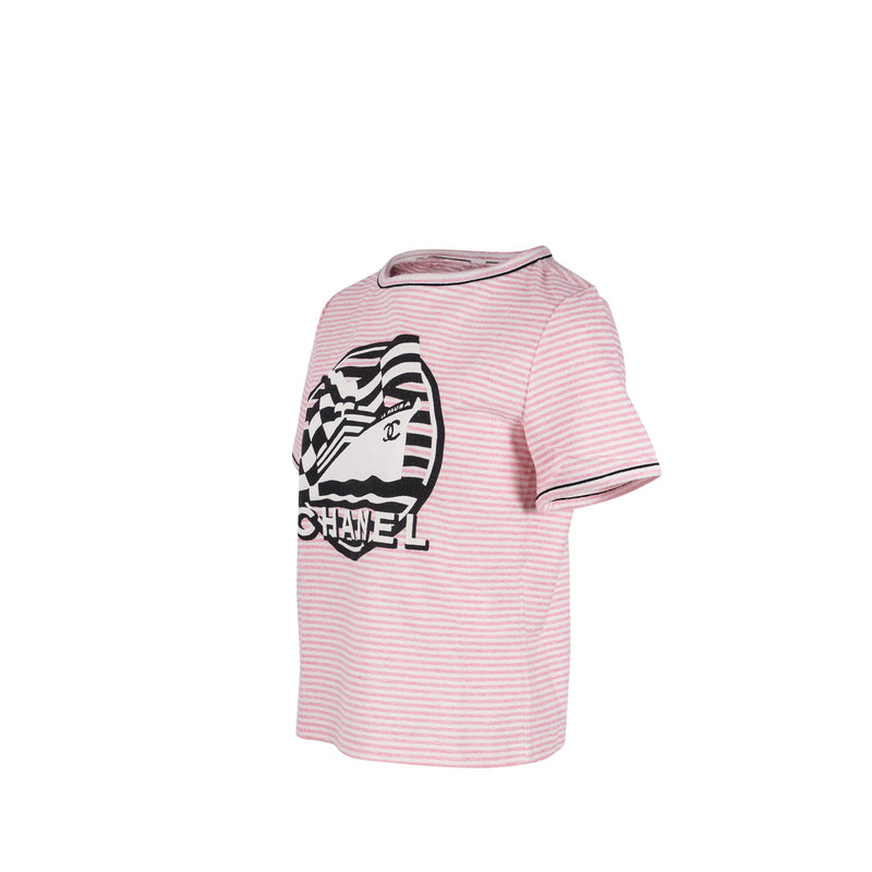 Chanel Size 36 19C LA PAUSA Striped Terrycl T-shirt Cotton/Polyamide/Elastane Pink/White