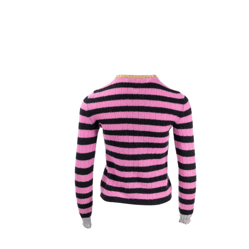 Gucci Size XXS Cat Striped Sweater Cashmere/Wool Pink/Black/Multicolour