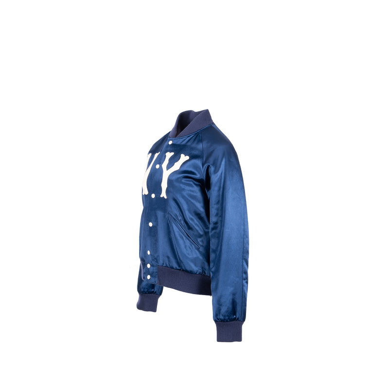 GUCCI Size 48 NY Yankees Bomber Jacket Satin Blue/White