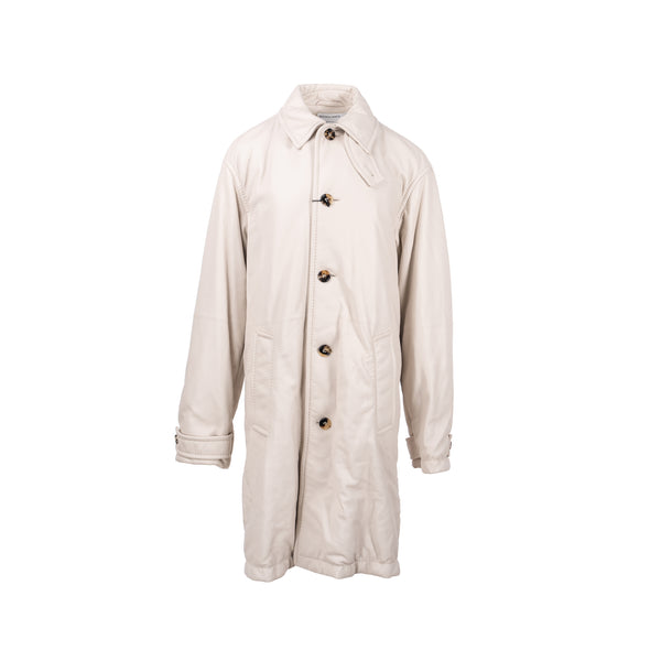 BOTTEGA VENETA Size 44 Long Coat Genuine Leather/Cotton White