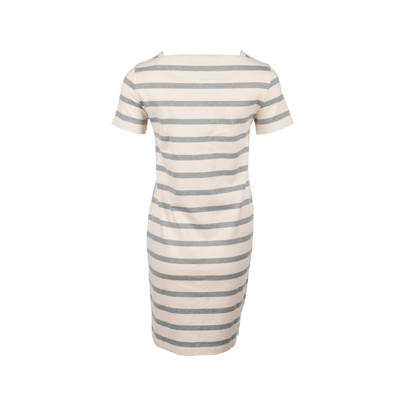 Hermes Size 34 Brides de Gala Mariniere Straight Dress Cotton White/Grey/Black