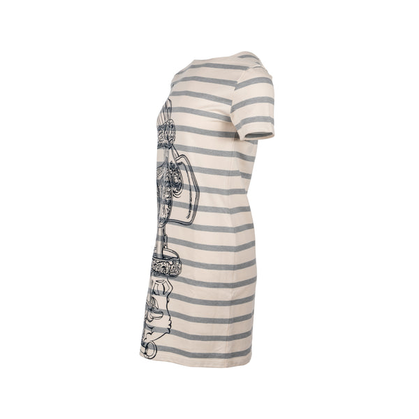 Hermes Size 34 Brides de Gala Mariniere Straight Dress Cotton White/Grey/Black
