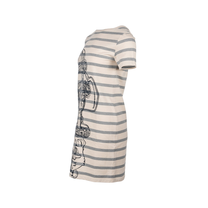 Hermes Size 34 Brides de Gala Mariniere Straight Dress Cotton White/Grey/Black