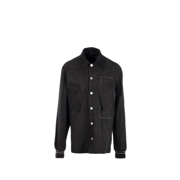 Hermes size 50 mesh surligne shirt calfskin/Cotton black