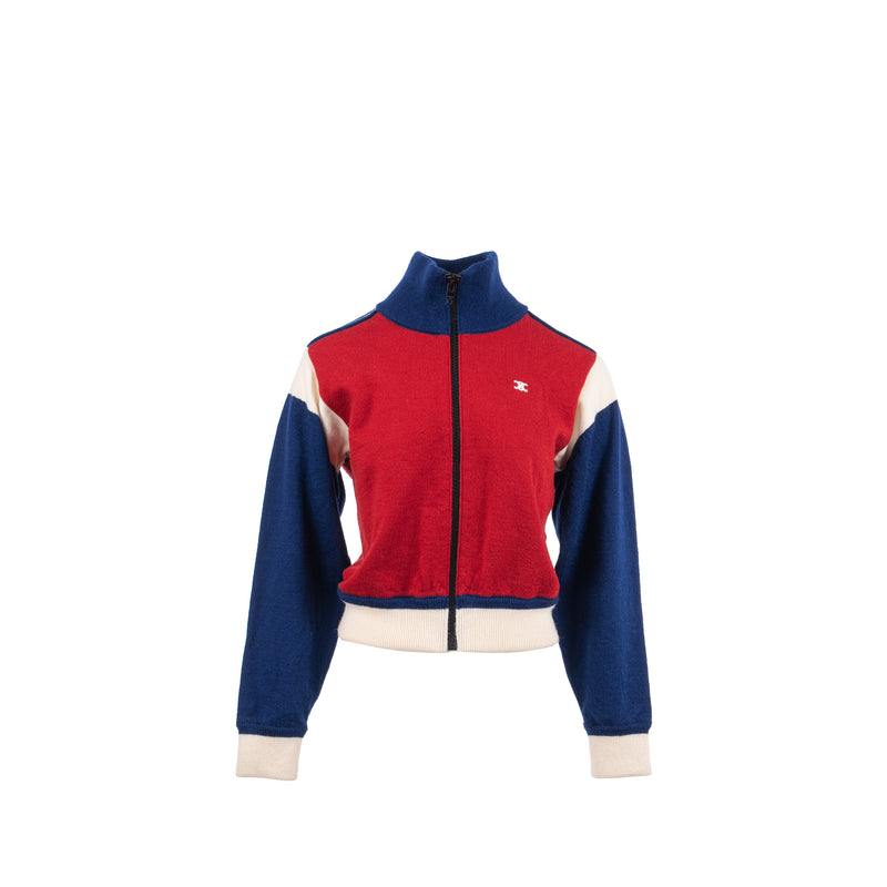 Celine Size S Triomphe Zip Jacket Wool Red/Navy/White