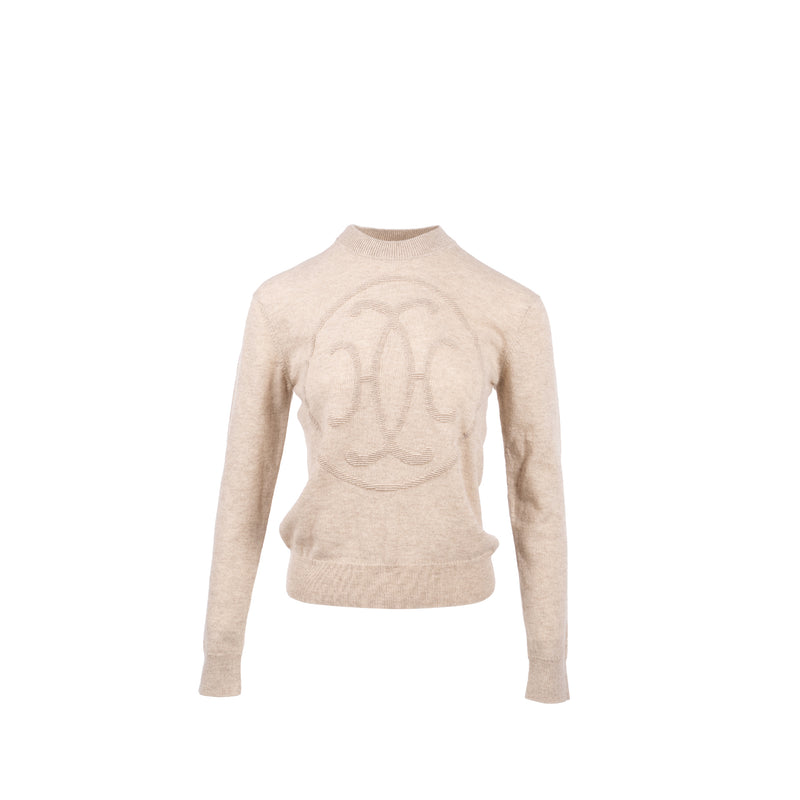 Hermes Size 36 “H Lift” Long Sleeve Sweater Cashmere Beige Glasie