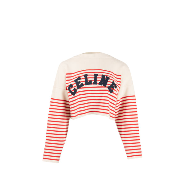 Celine Size XS Striped Logo Sweater Cotton/Polyamide Red/White