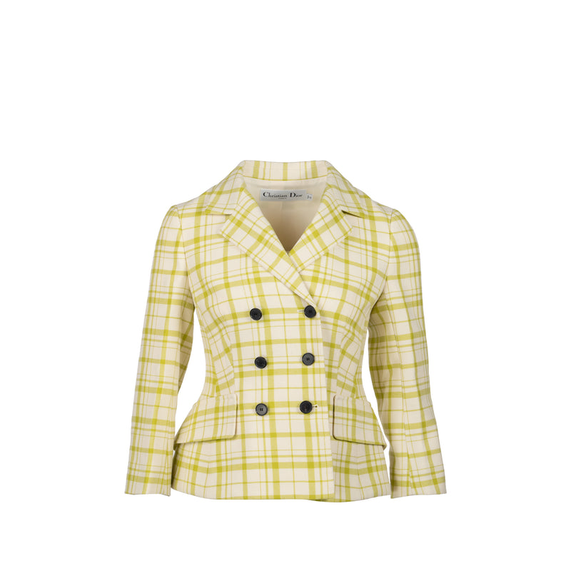 Dior Size 34 Pop Check Blazer Virgin Wool Light Green/White