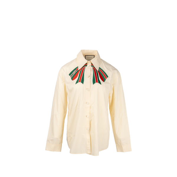 Gucci Size 46 Bow Shirt Cotton White/Multicolour