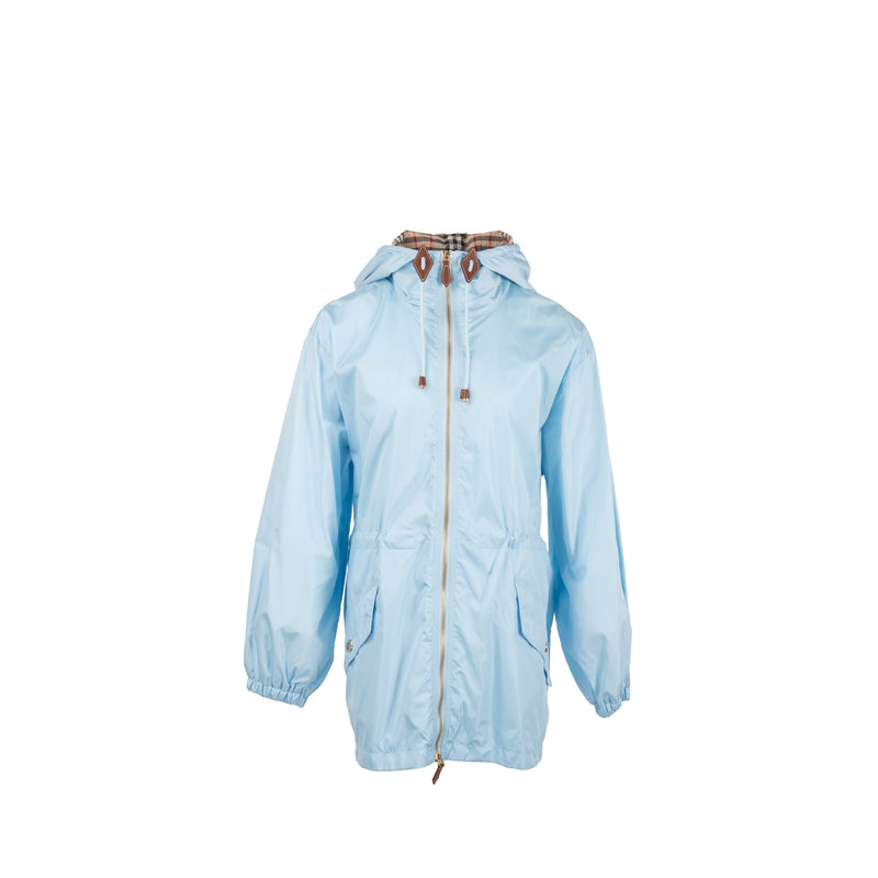 Burberry Size UK 10 Nylon Hooded Jacket Light Blue