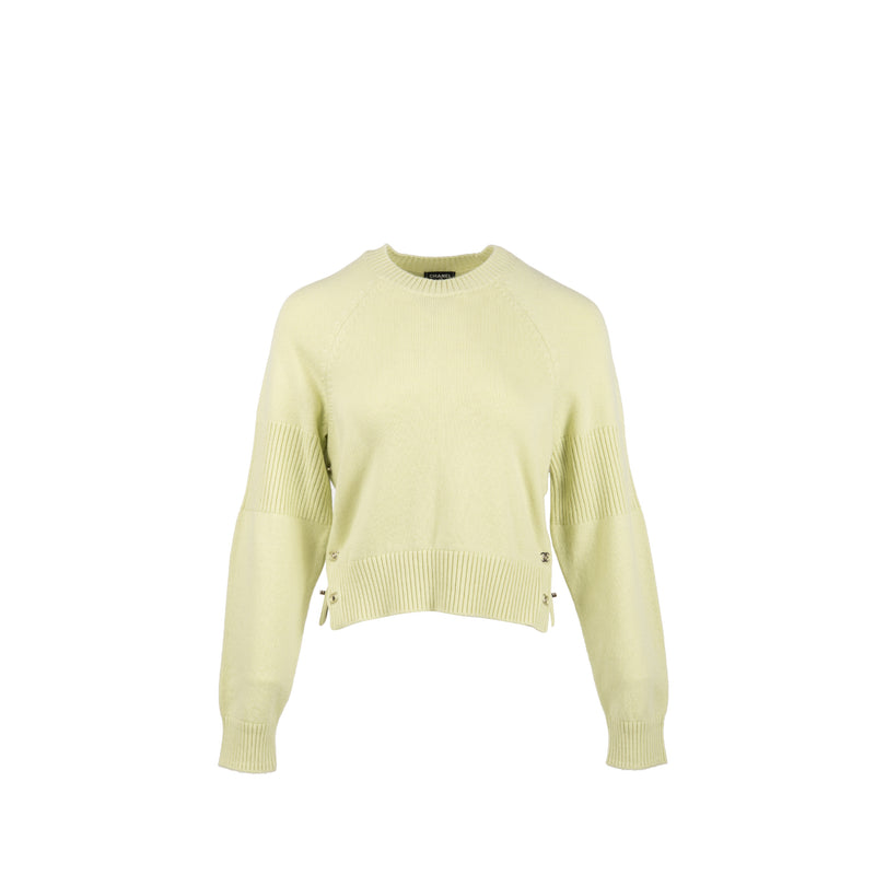 Chanel 24b Size 38 Turnlock Pull Over Cashmere Light Green SHW