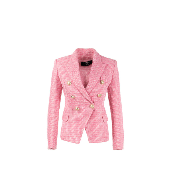 Balmain Size 34 Tweed Jacket Cotton/Polyamide/Virgin Wool Pink