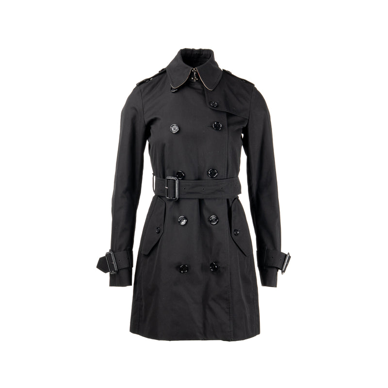 Burberry Size 34 Mid-length Kensington Heritage Trench Coat Ployester/Cotton Black