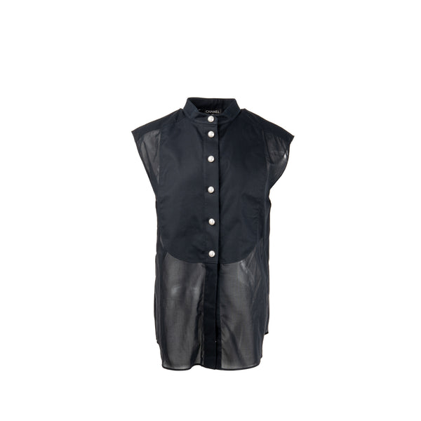 Chanel Size 36 Sleeveless Shirt Cotton Black