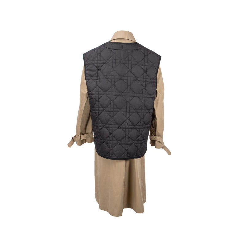 DIOR Size 36 Trench Coat With Macrocannage Quilted Vest Cotton/Polyester Beige/Black