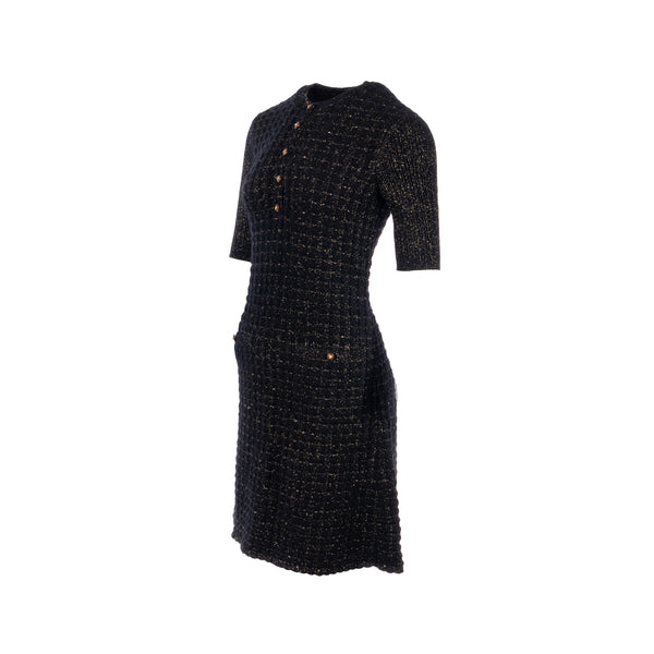 Chanel size 36 tweed dress black / gold