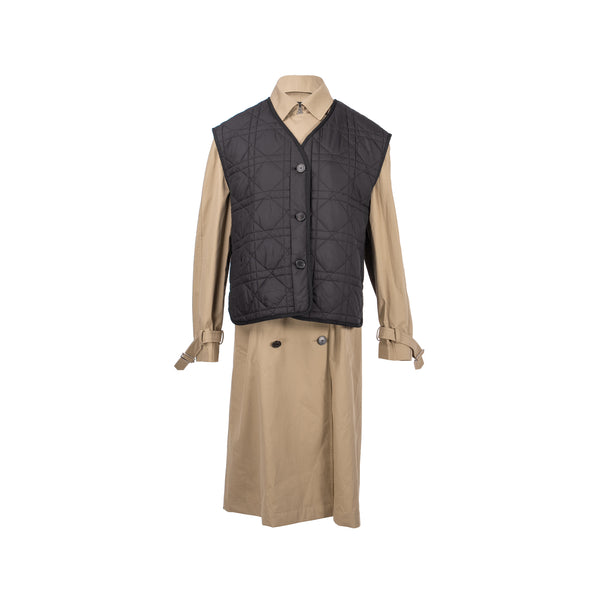 DIOR Size 36 Trench Coat With Macrocannage Quilted Vest Cotton/Polyester Beige/Black