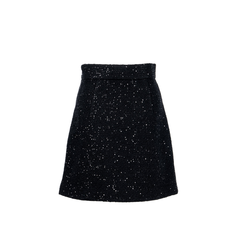 Miu miu size 38 tweed skirt sequin/virgin wool black