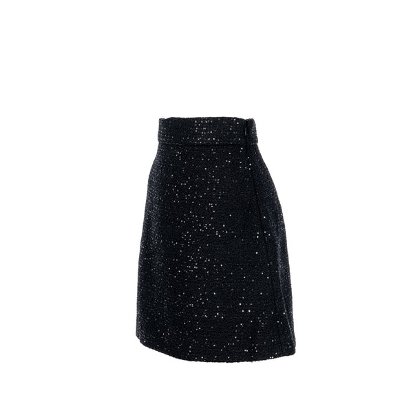 Miu miu size 38 tweed skirt sequin/virgin wool black
