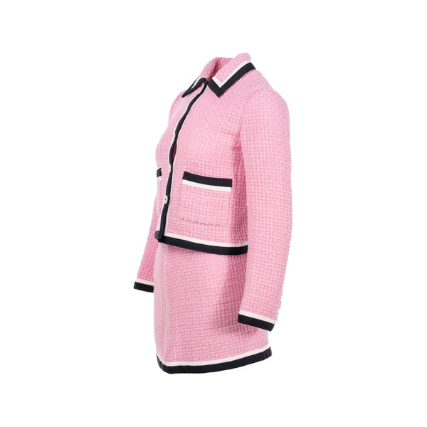 Miu Miu Size 36 Single-Breasted Tweed Jacket and Skirt Virgin Wool /Silk Pink/Black (Sell in a set)