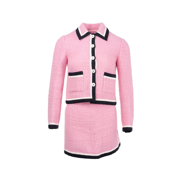 Miu Miu Size 36 Single-Breasted Tweed Jacket and Skirt Virgin Wool /Silk Pink/Black (Sell in a set)