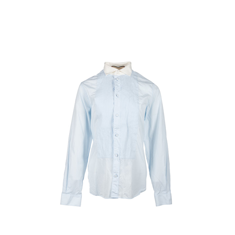 Gucci Size 38 Tuxedo Shirt Cotton Light Blue