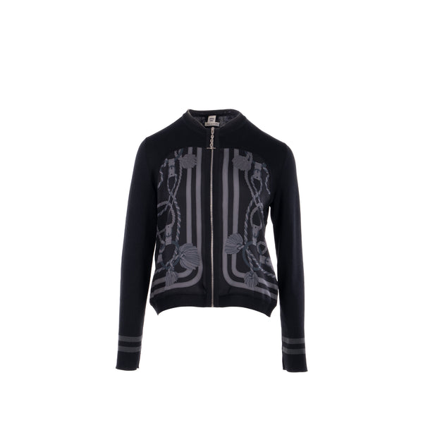 Hermes Size 38 Cardigan Zippe Twillaine Silk/Cotton Noir
