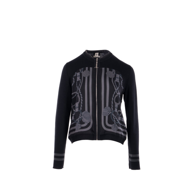 Hermes Size 38 Cardigan Zippe Twillaine Silk/Cotton Noir