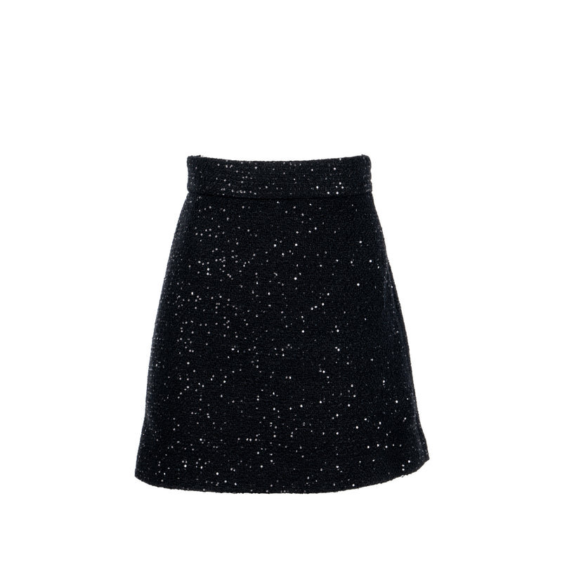 Miu miu size 38 tweed skirt sequin/virgin wool black