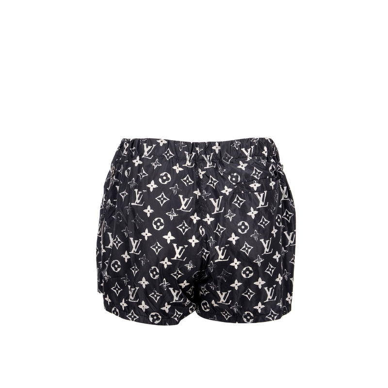 LOUIS VUITTON Size 38 Stencil-effect Monogram Shorts Polyamide Black/White