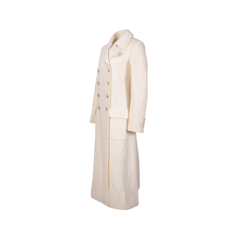 Chanel Size 34 Silver CC Button with Cream Details Coat Wool/Cashmere White