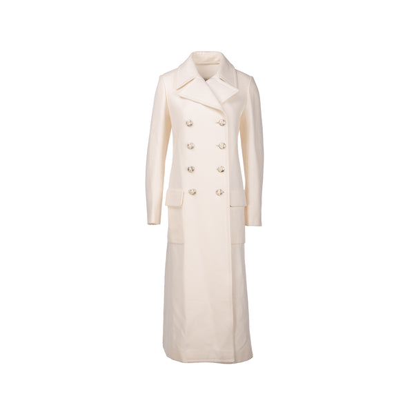 Chanel Size 34 Silver CC Button with Cream Details Coat Wool/Cashmere White