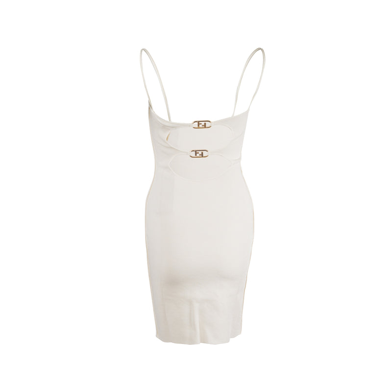 Fendi size 36 abito brush double dress viscose / polyester white
