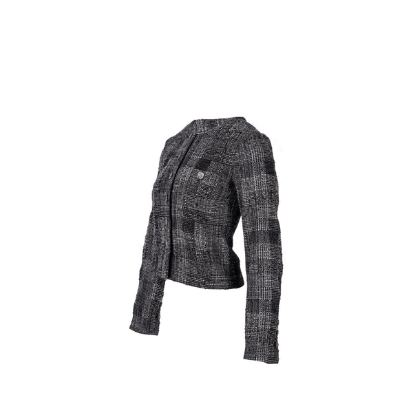 CHANEL Size 34 22A Tweed Jacket Cotton/Wool Gray/Black/White