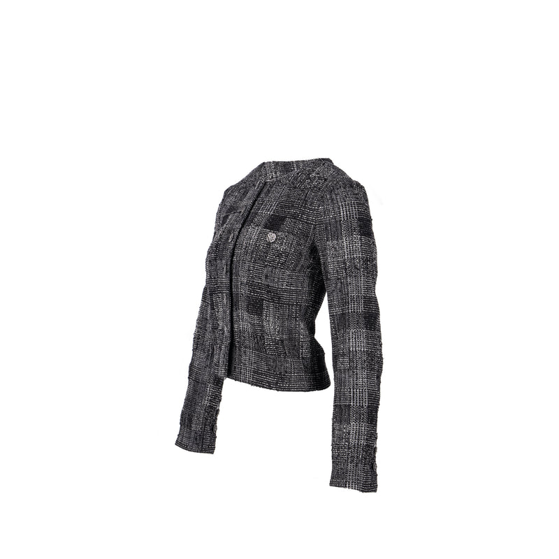 CHANEL Size 34 22A Tweed Jacket Cotton/Wool Gray/Black/White