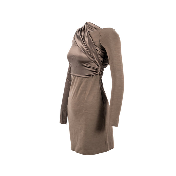 FENDI Size 38 OPERATOR Off-shoulder Wool / Polyamide Dress Brown