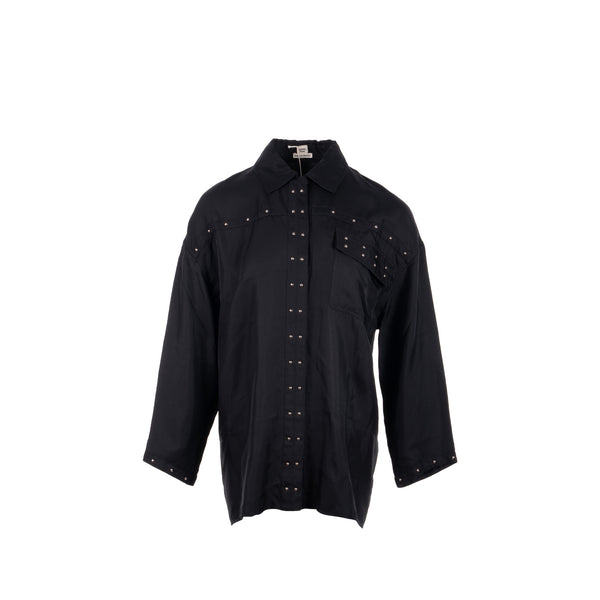 Hermes Size 34 Chemise Shirt with Studs Details Silk Black