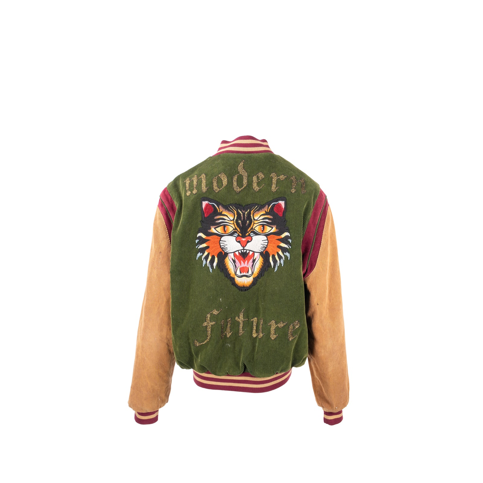 GUCCI Size 48 Embroidered Corduroy 'Modern Future' Bomber Jacket Cotto