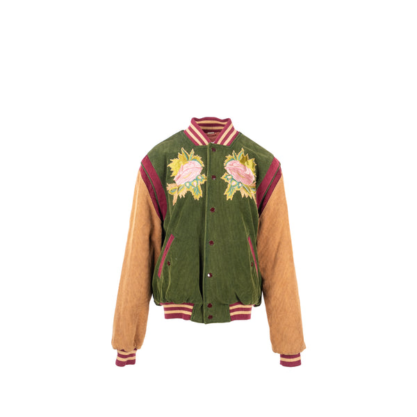 GUCCI Size 48 Embroidered Corduroy ‘Modern Future’ Bomber Jacket Cotton Multicolour