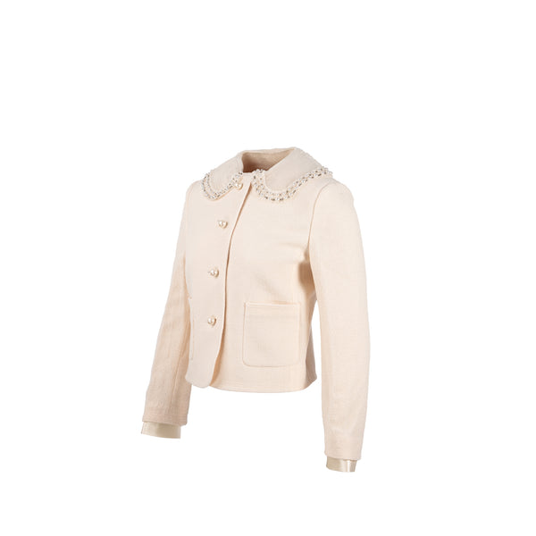 MIU MIU Size 36 Jacket Sequins/Wool Ivory