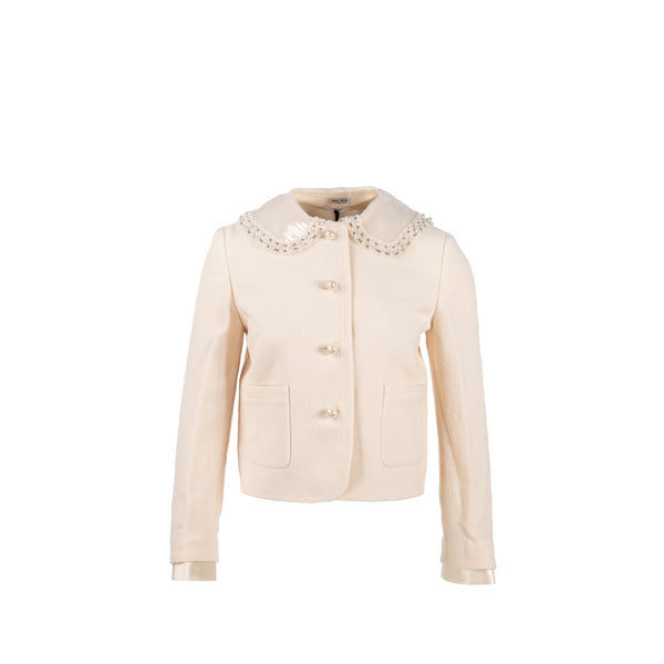 MIU MIU Size 36 Jacket Sequins/Wool Ivory