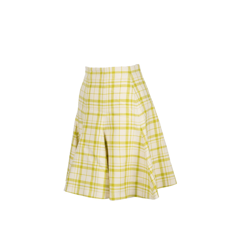 Dior Size 36 Pop Check Skirt Virgin Wool Light Green/ White