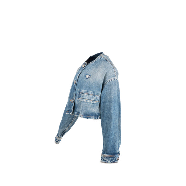 Prada Size 36 Denim Blouson Jacket Cotton Sky Blue